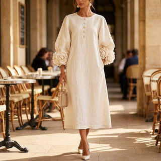 Kazue – Robe midi romantique lifestyle café terrasse