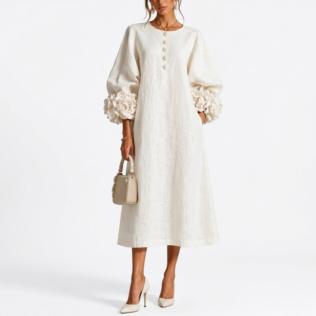 Kazue – Robe midi romantique blanc studio hero shot