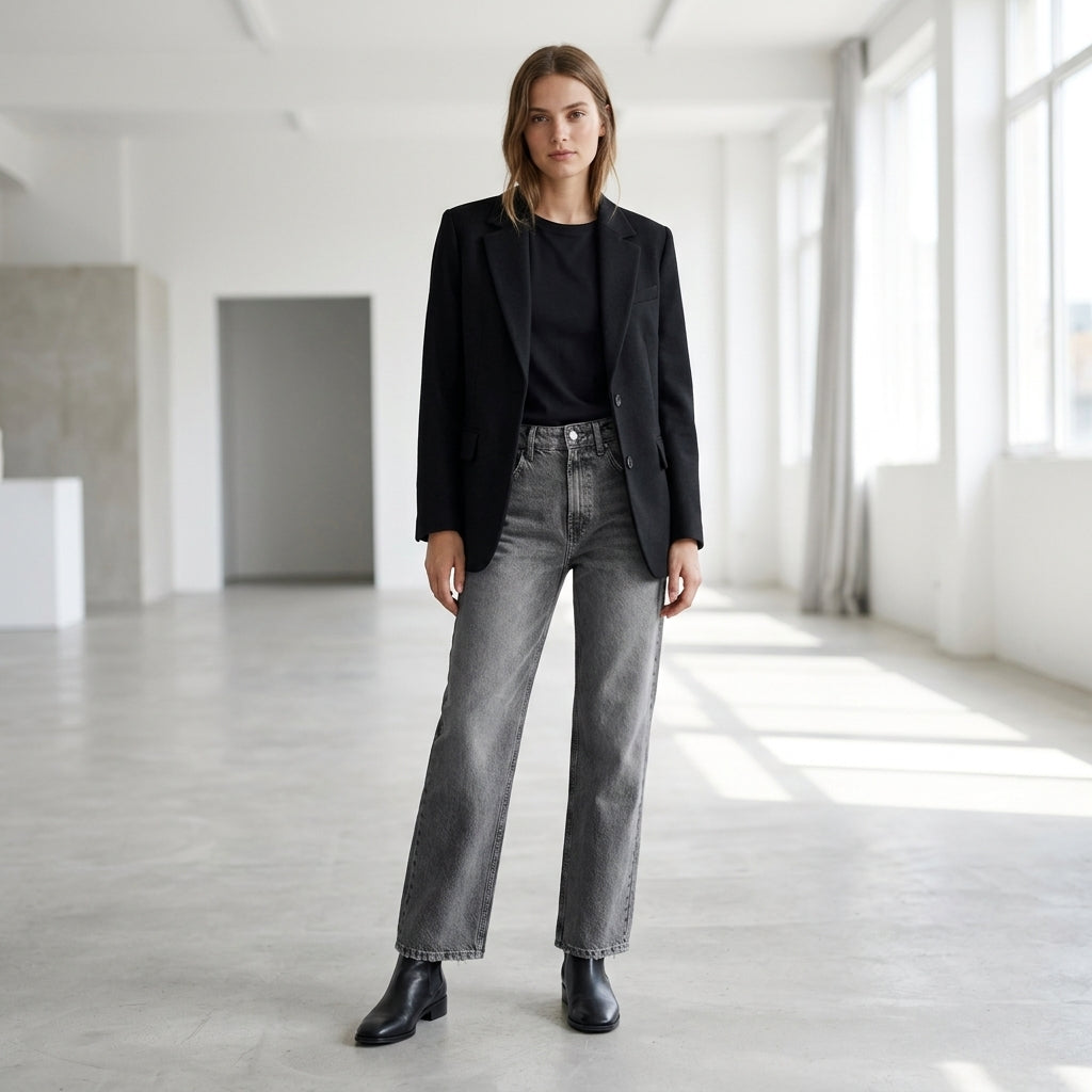 Hitomi | Jean droit noir vintage – Look porté studio