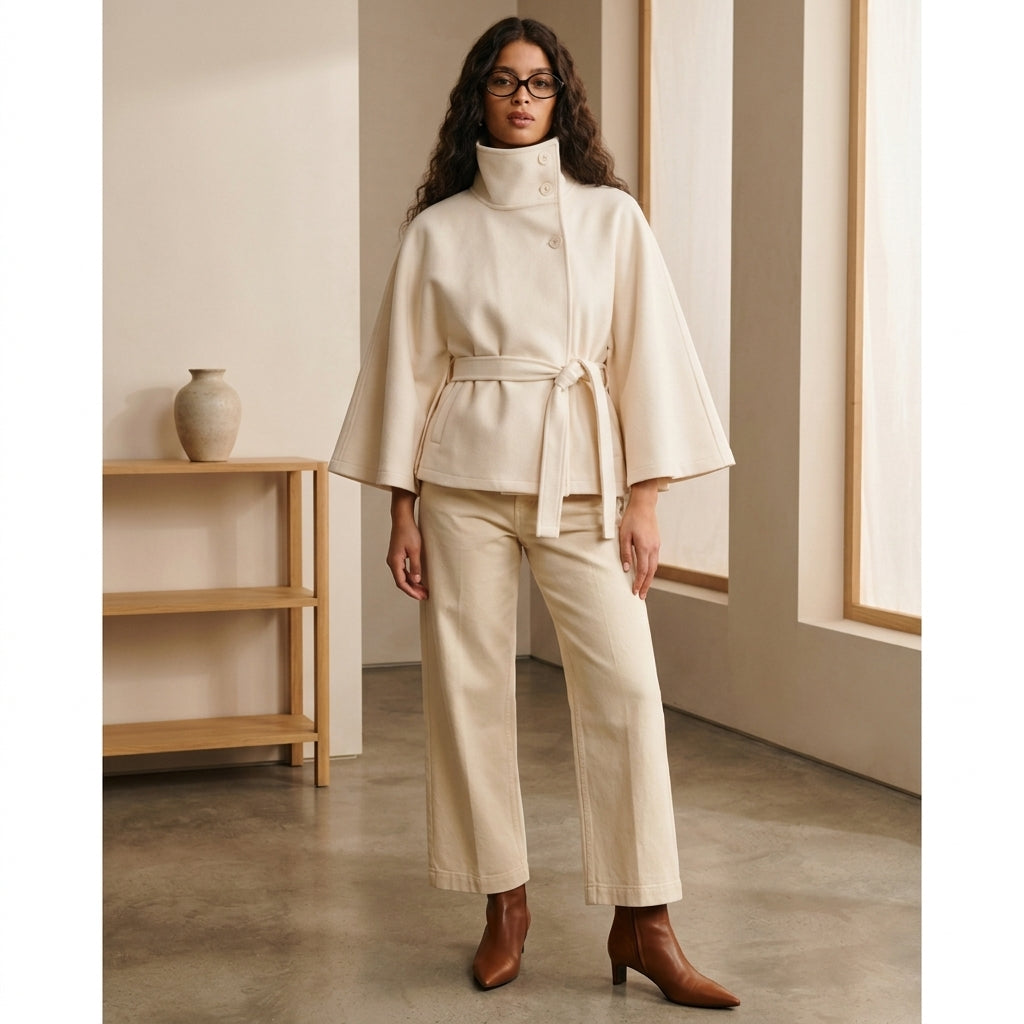 Tenue complète manteau cape avec pantalon fluide et bottines