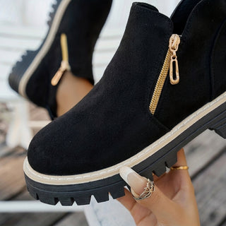 Hotaru | Bottines effet daim à double zip – Détail matière et zip doré