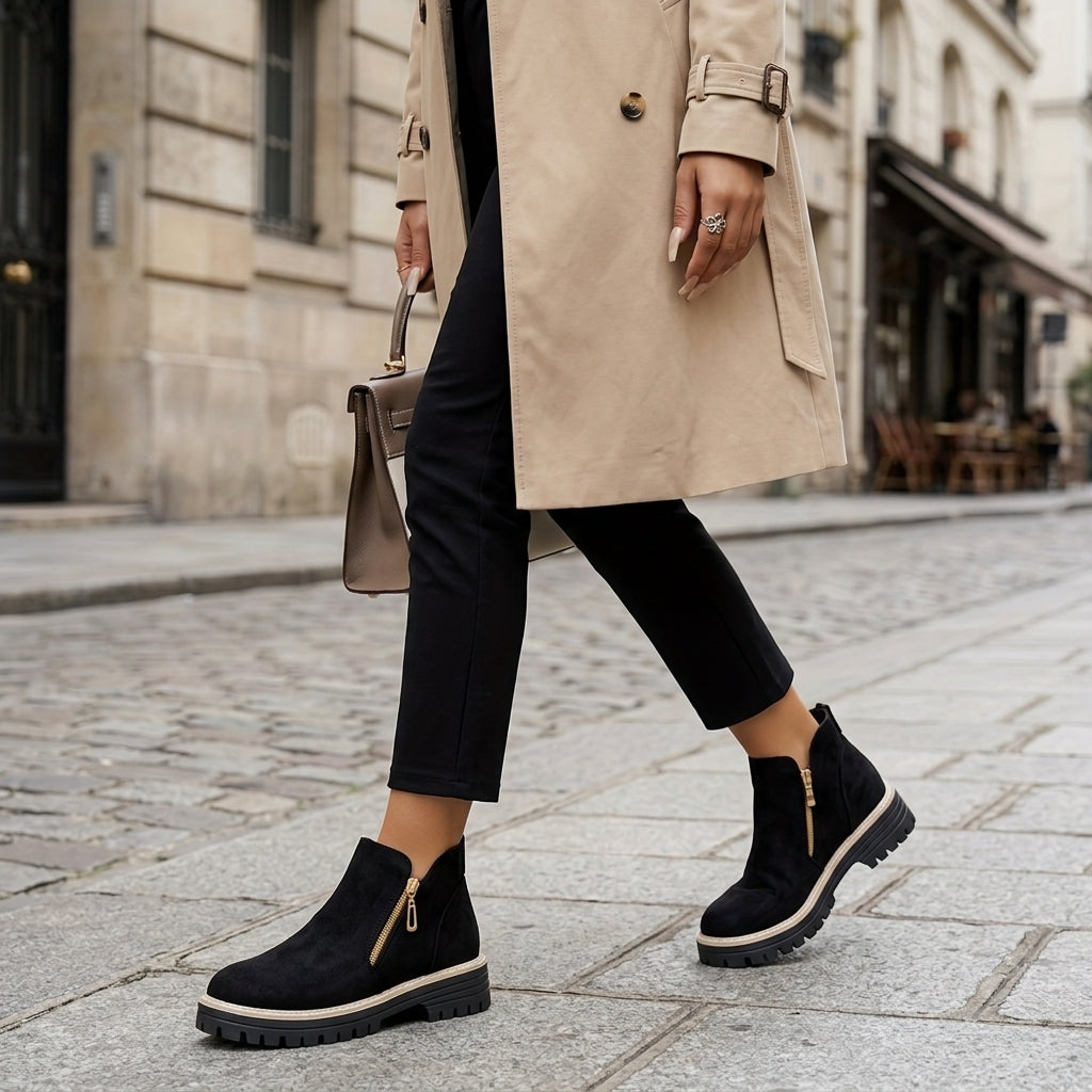 Hotaru | Bottines effet daim à double zip – Porté en situation