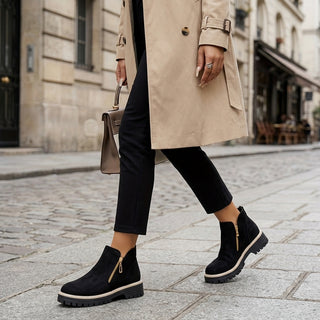 Hotaru | Bottines effet daim à double zip – Porté en situation