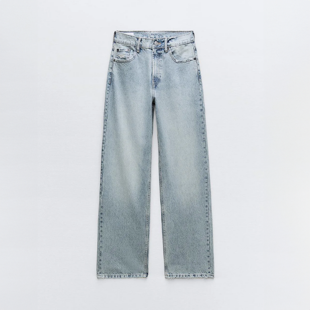 Hitomi | Jean droit déchiré effet vintage – Bleu